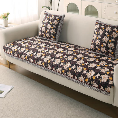 Florentina Series Premium Holland Velvet Sofa Cover Mat - Camellia Brown