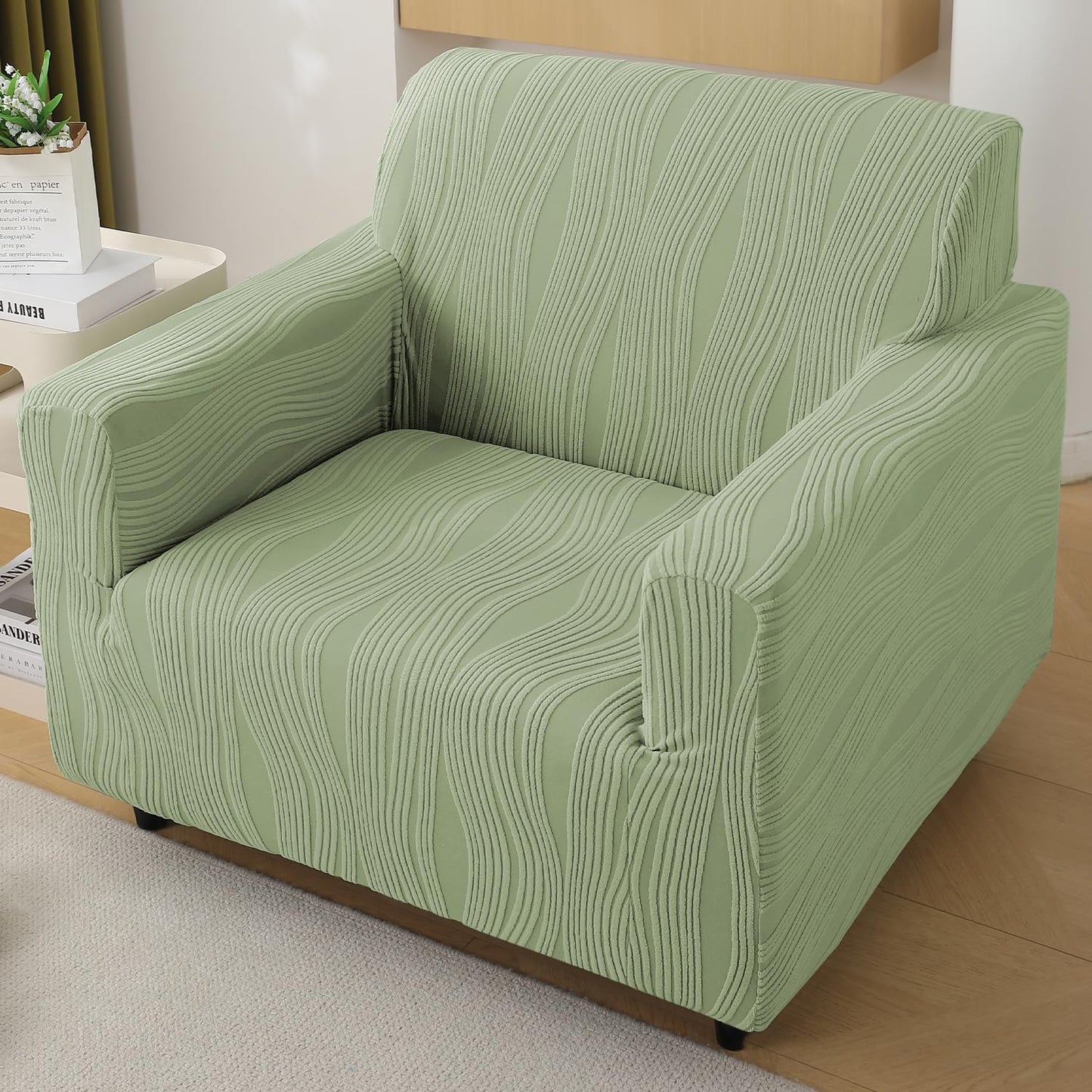 200gsm Knitting Jacquard Sofa Cover 1/2/3/4 Seater Fully Covered, Pastel Green