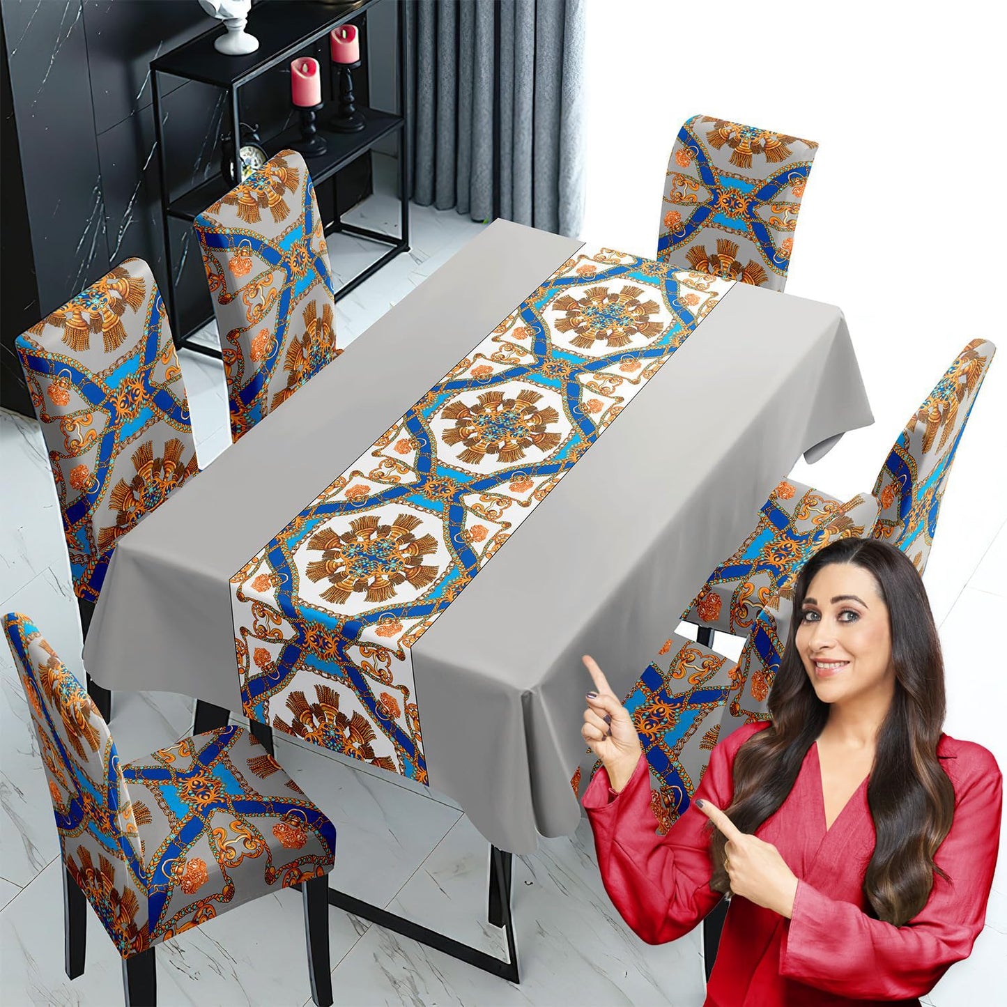 Grey Dining Table Cover with Chair Covers | 4/6 Seater
