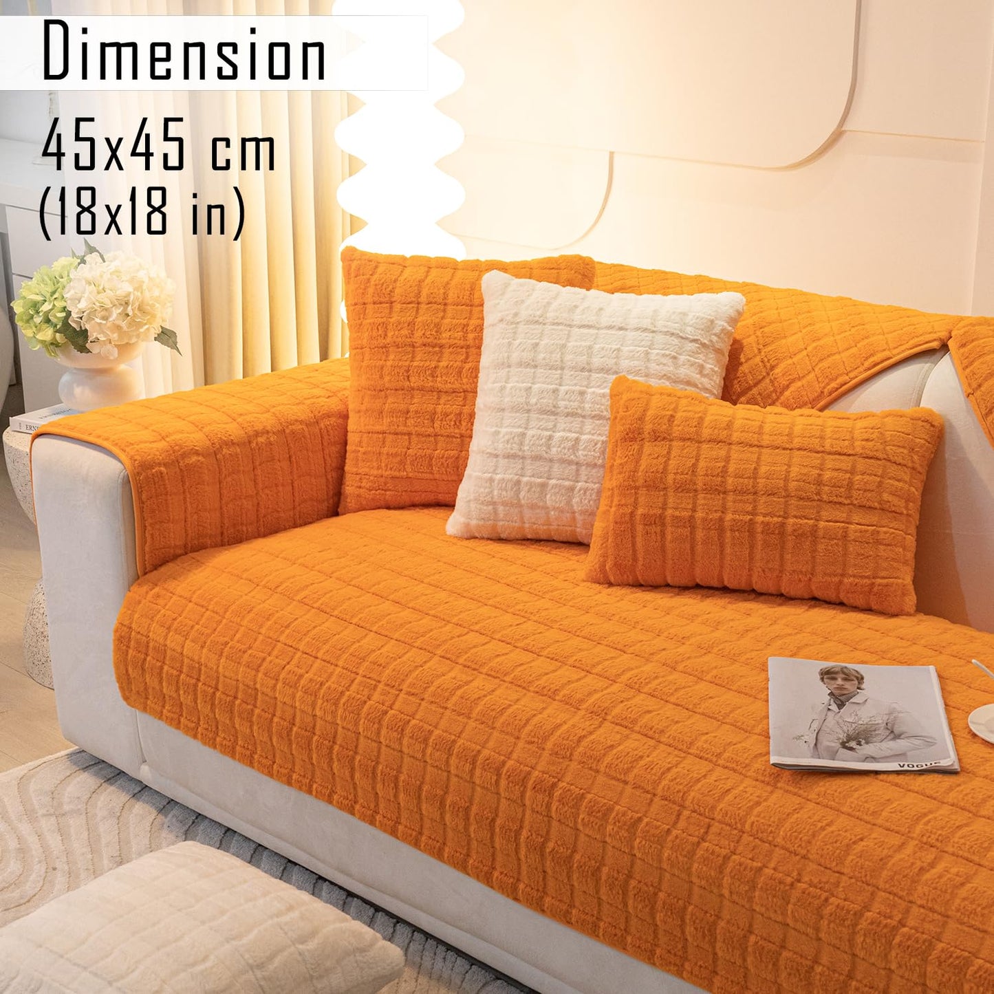 Buy Orange colour Zippered Plush Sofa Cushion Covers