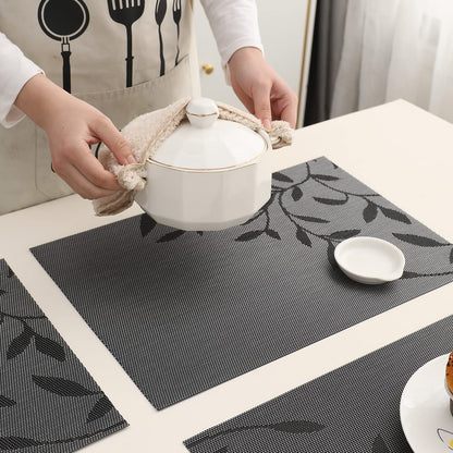 PVC Dining Table Mats, Black Leaves