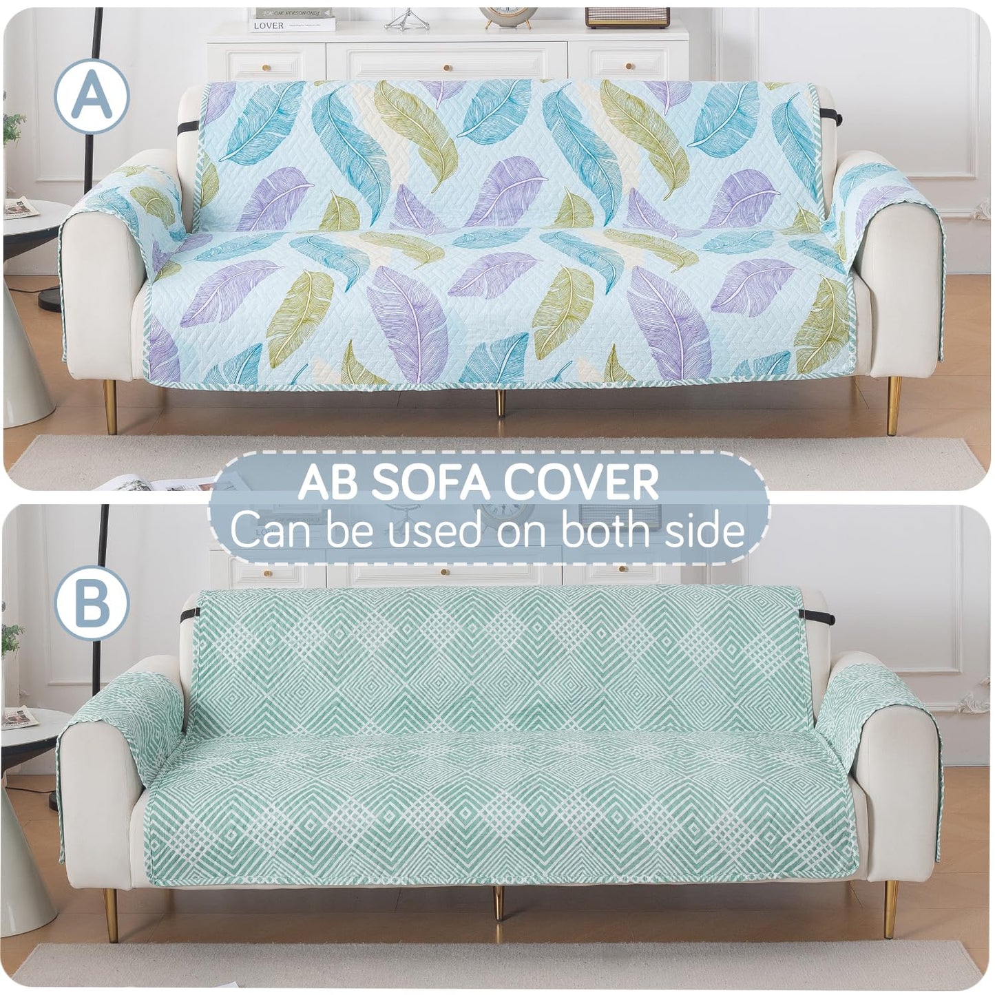 Easy Drape Reversible Quilted 5-Seater Sofa Cover (3+1+1), Colourful Leaves