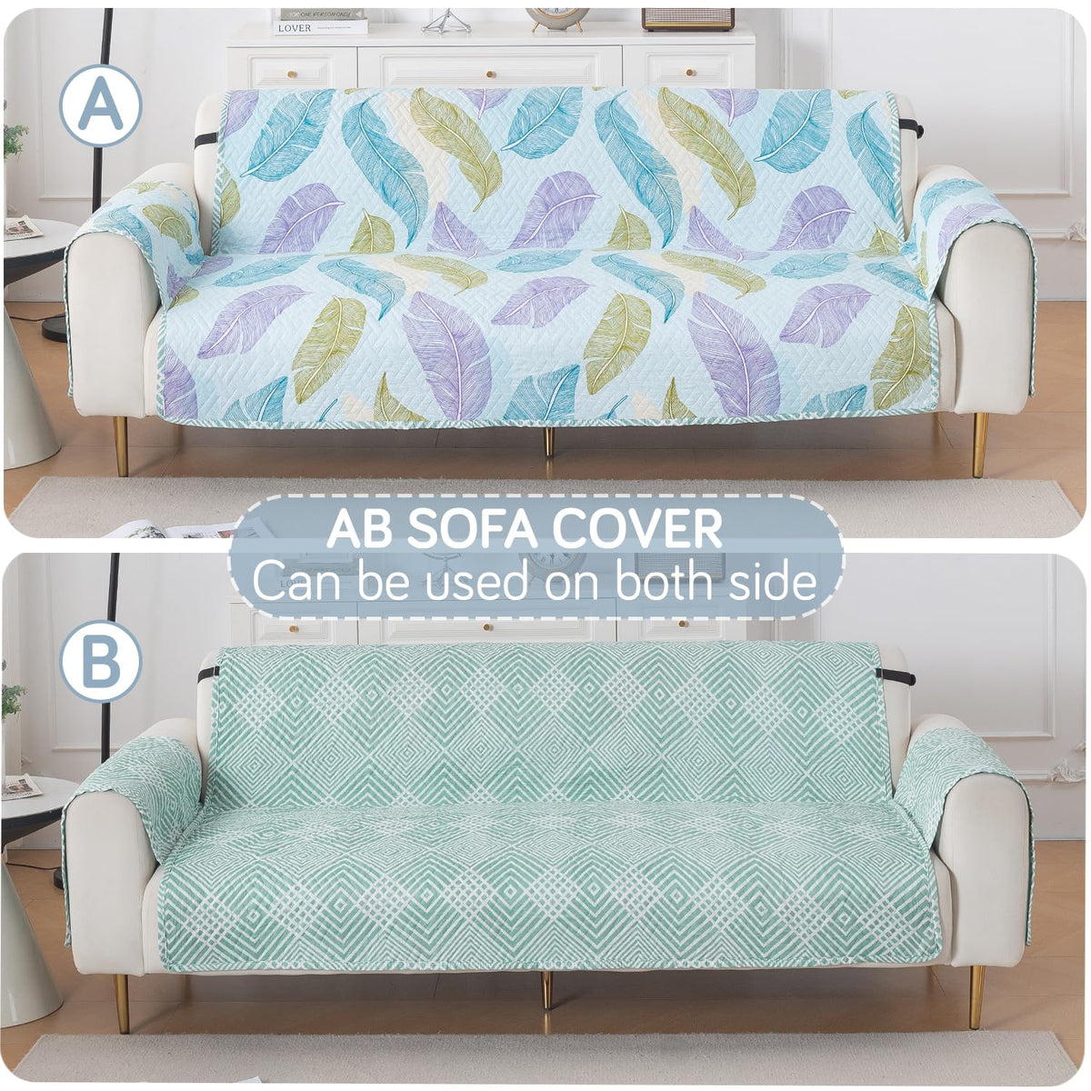 Easy Drape Reversible Quilted 5-Seater Sofa Cover (3+1+1), Colourful Leaves