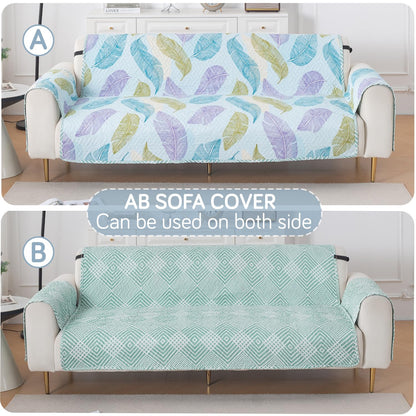 Easy Drape Reversible Quilted 5-Seater Sofa Cover (3+1+1), Colourful Leaves