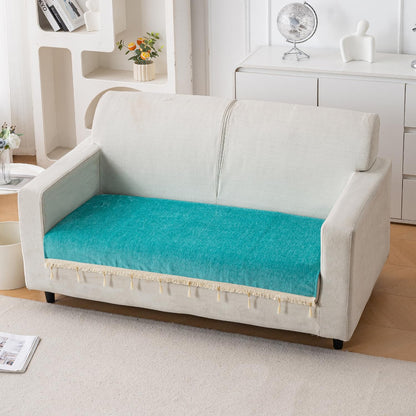 Serenity Tassel Chenille Sofa Cover with Tassel – Ocean Teal