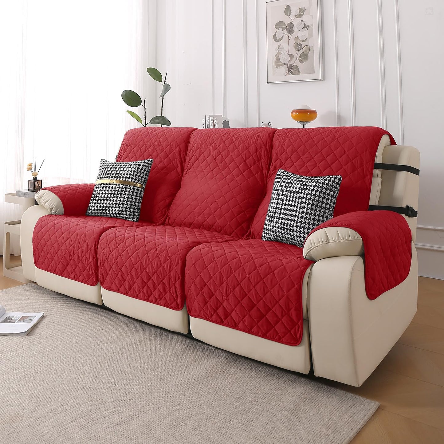 UrbanQuilt Recliner Sofa Slipcover Mat with Dual Belt for 1/2/3 Seater - Scarlet Red