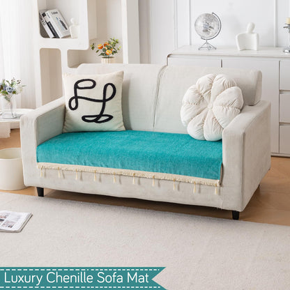 Serenity Tassel Chenille Sofa Cover with Tassel – Ocean Teal
