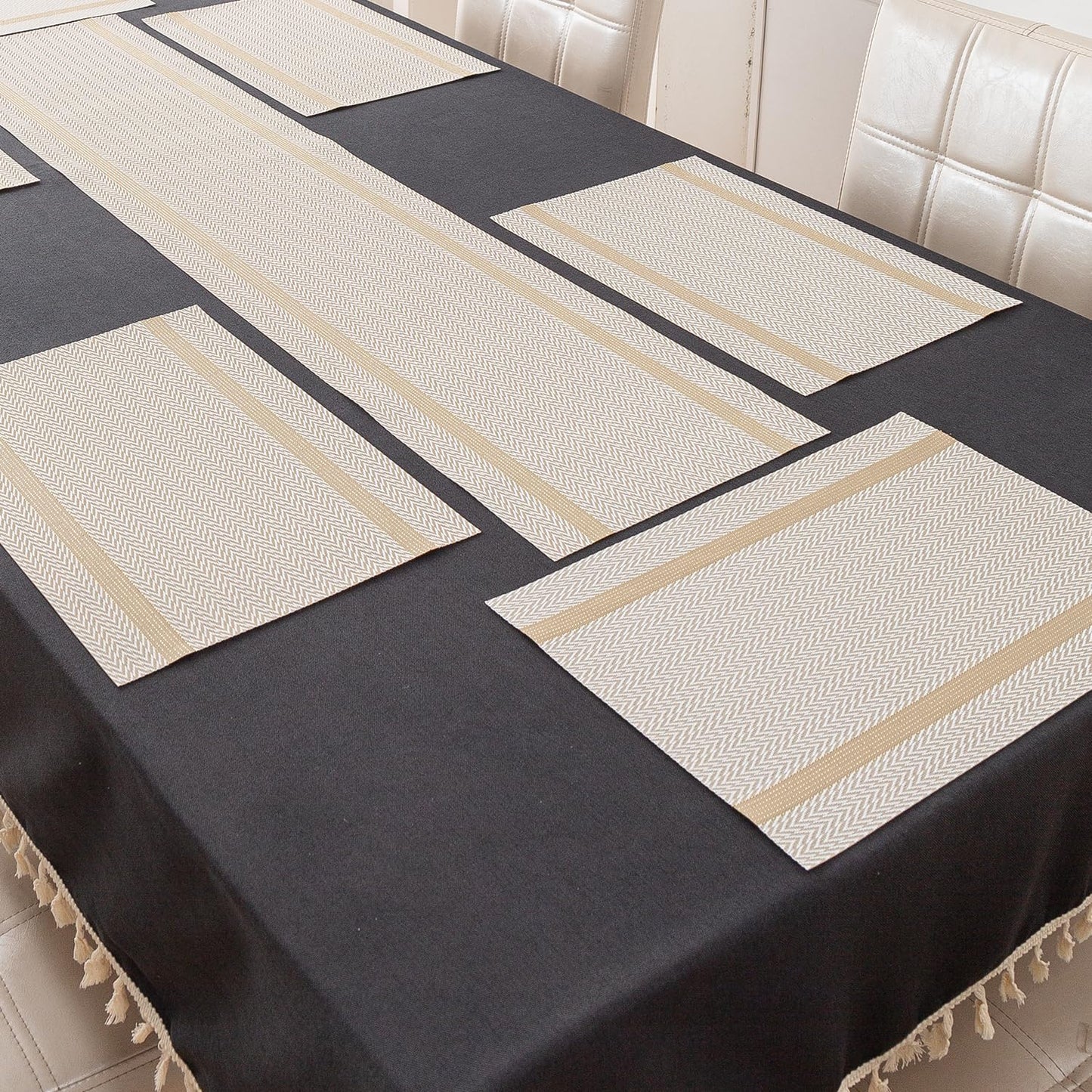 Chevron Stripes PVC Mats for Dining Table - Warm White