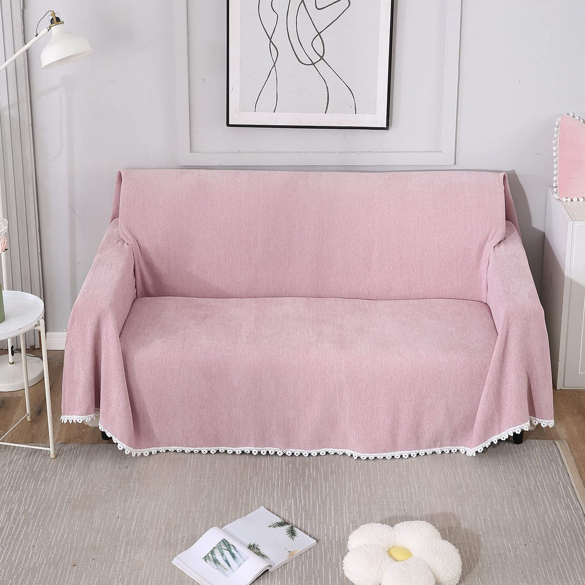 Chenille Sofa Couch Slipcover, Pink for 1/2/3 Seater