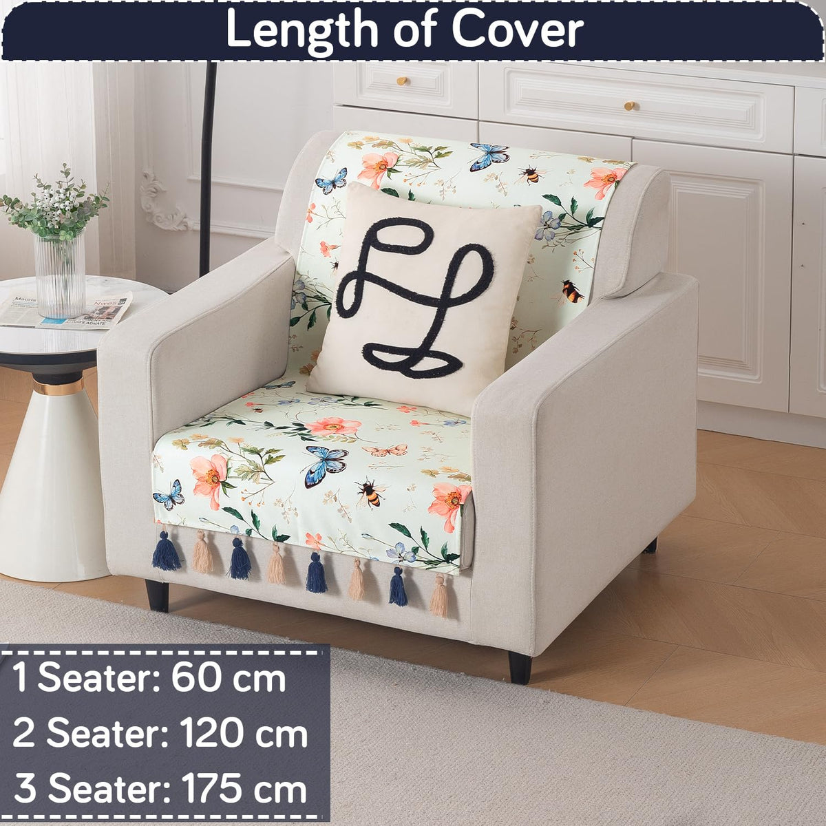 'Whispers of Nature' Series Holland Velvet Sofa Cover with Tassel, Pastel Butterfly Meadow