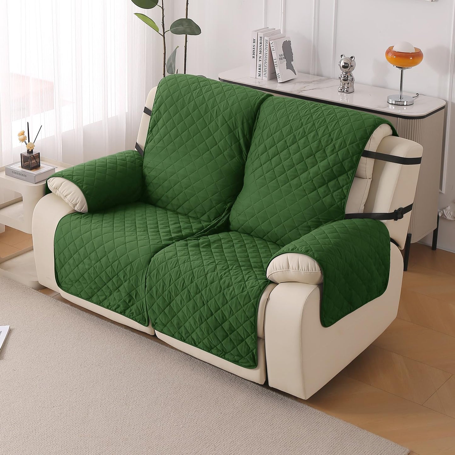 UrbanQuilt Recliner Sofa Slipcover Mat with Dual Belt for 1/2/3 Seater - Forest Green