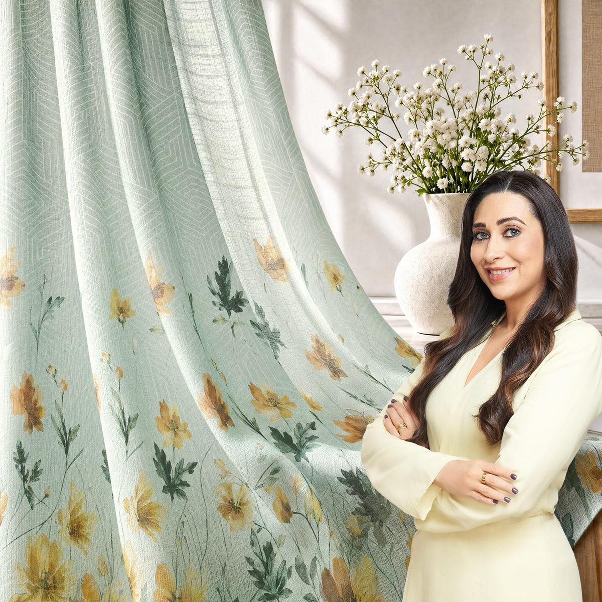 HOKIPO Petal Breeze Sheer Curtains, 7 Feet Long - Marigold Drift