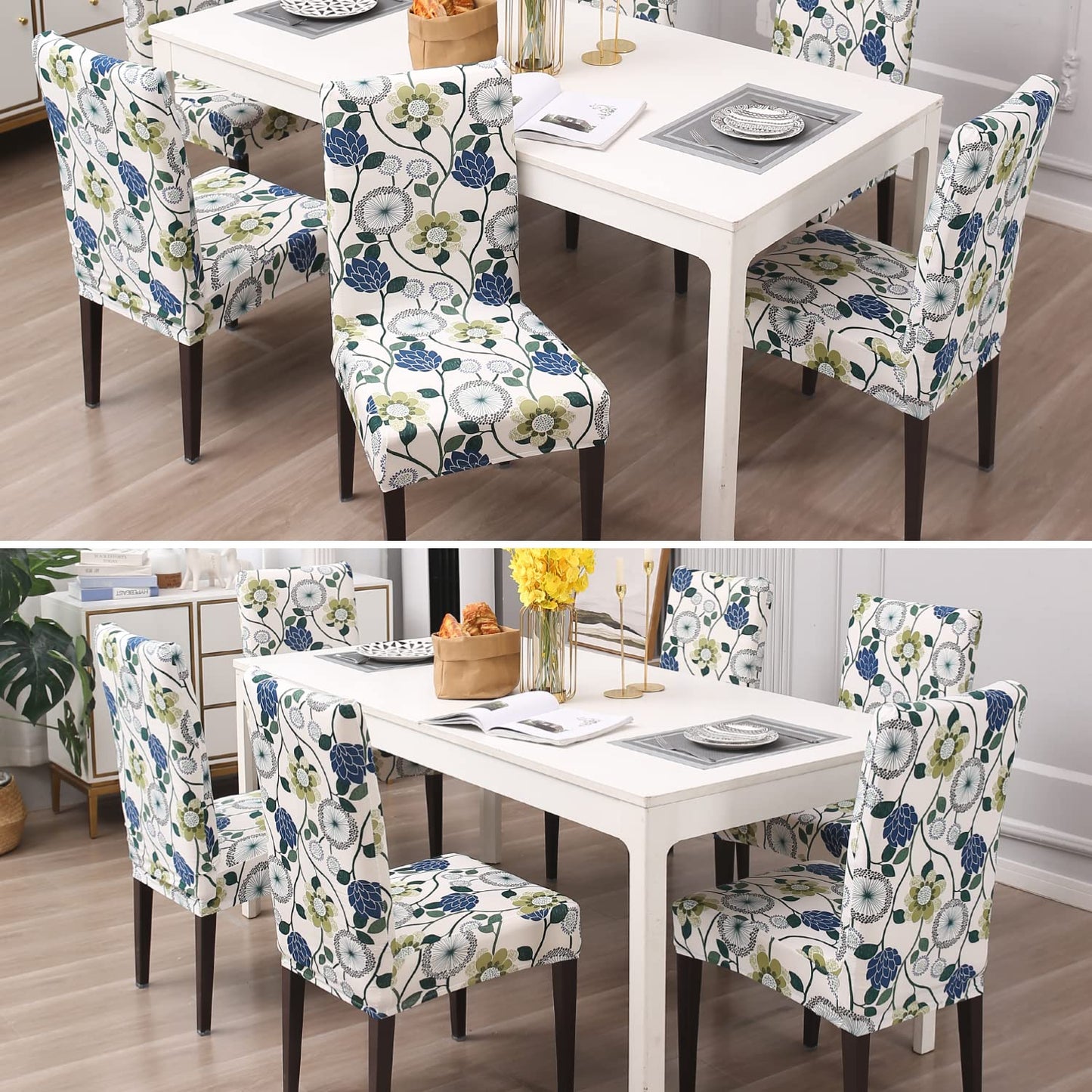 Elastic Stretchable Dining Chair Cover, Blue Dandelion Flower