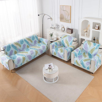 Easy Drape Reversible Quilted 5-Seater Sofa Cover (3+1+1), Colourful Leaves