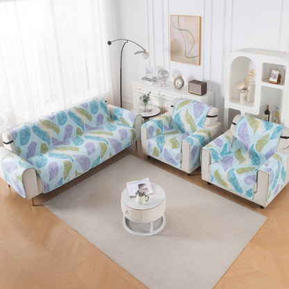 Easy Drape Reversible Quilted 5-Seater Sofa Cover (3+1+1), Colourful Leaves