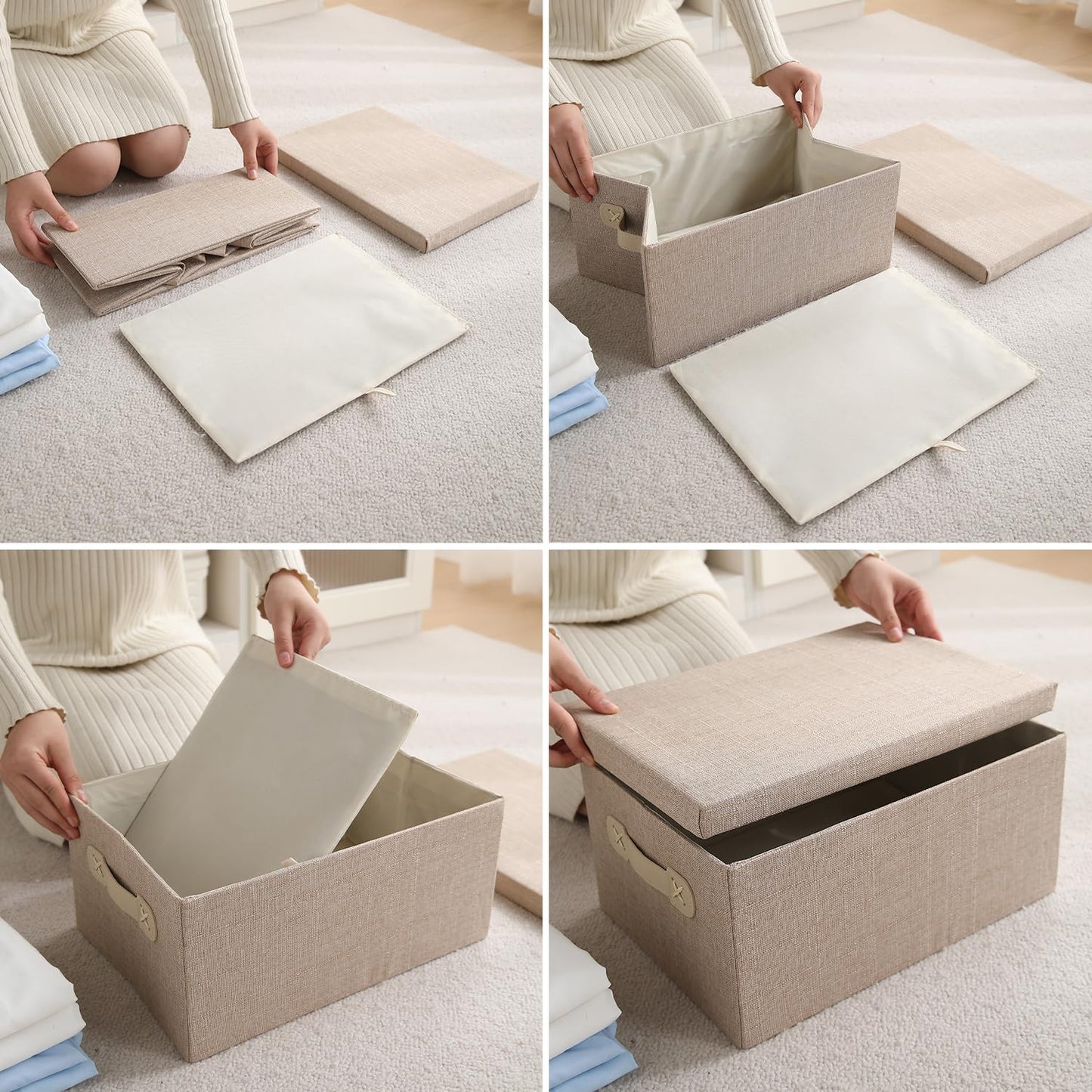 Organisers Storage Box with Lid, Beige, Pack of 1/2