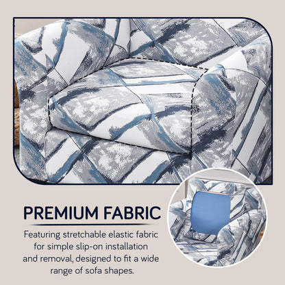 Printed Stretchable Sofa Slipcover with 1/2/3 Pc Separate Seat Cushion Cover for each 1/2/3 Seater, Graphite Glacier Grid