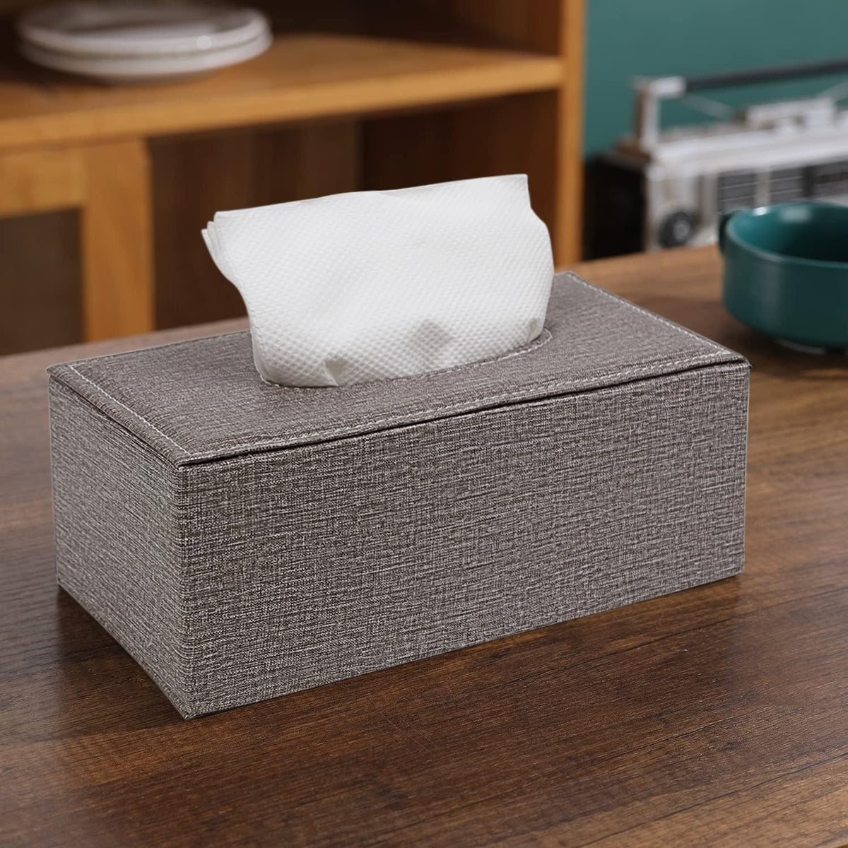 buy brown faux leather tissue holder | HOKIPO