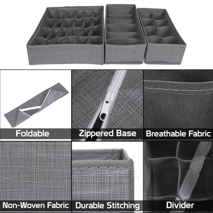 Non-Woven Fabric Undergarment Organizer Storage Box For Drawers Bra Panty Socks Tie Lingerie Organizer For Wardrobe, Grey