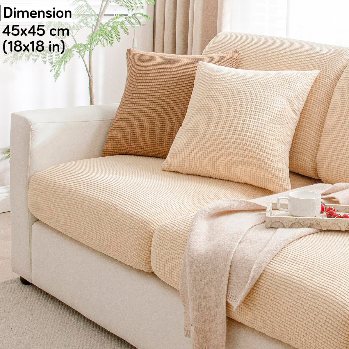 Beige Colour Grid Texture Jacquard Sofa Cushion Cover