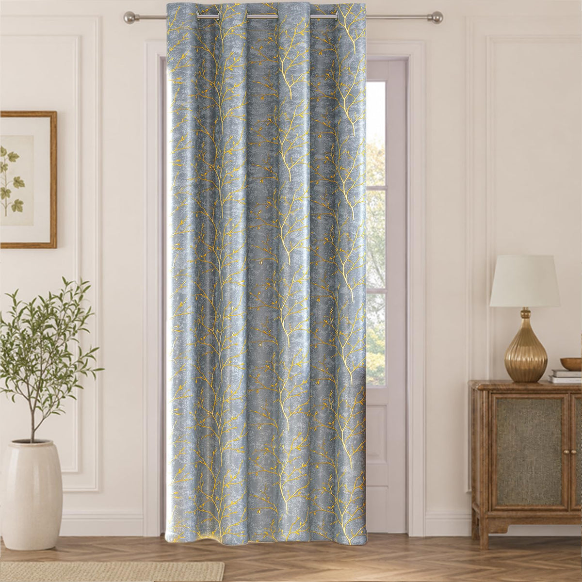 HOKIPO Shimmer Foil Printed Curtains, 7 Feet Long - Grey - image 2