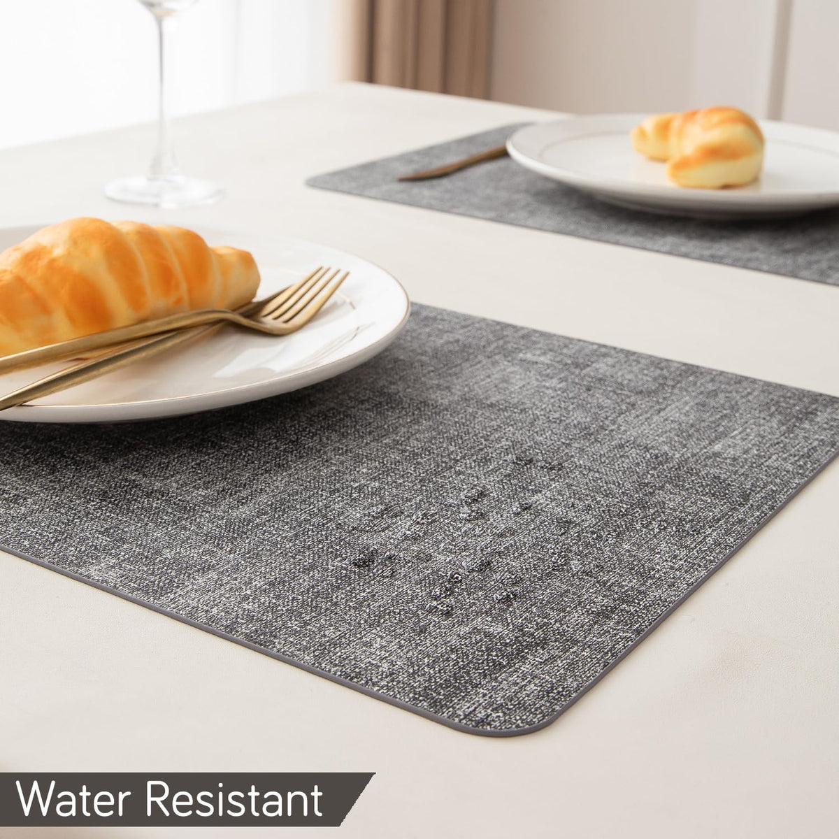 Premium Faux Leather Dining Table Mats, Grey