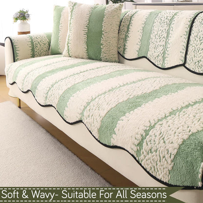 Luxury Sofa Cover Set | Seat, Back & Arm Covers | Anti-Slip Wavy Mat – Pistachio Green