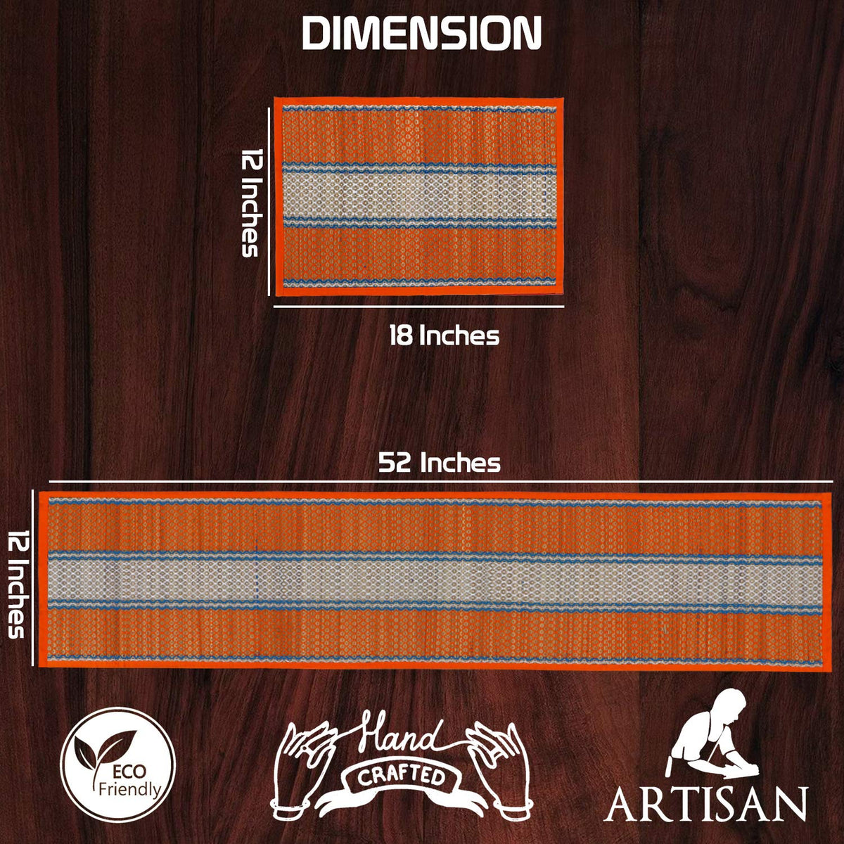 Handmade Madurkathi River Grass Dining Table Mats, Orange