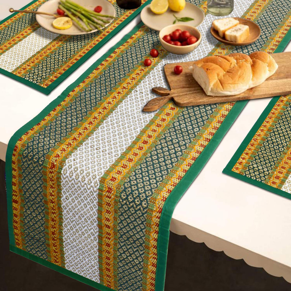Handmade Madurkathi River Grass Dining Table Mats, Green