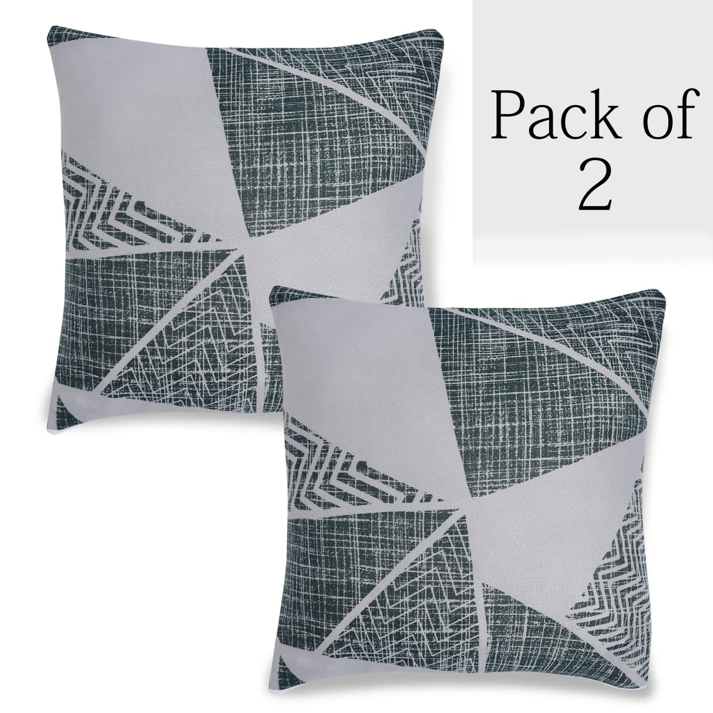 HOKIPO Stretchable Pack of 2 Cushion Cover 16x16 inch, Grey Geometric Abstract