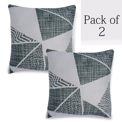HOKIPO Stretchable Pack of 2 Cushion Cover 16x16 inch, Grey Geometric Abstract