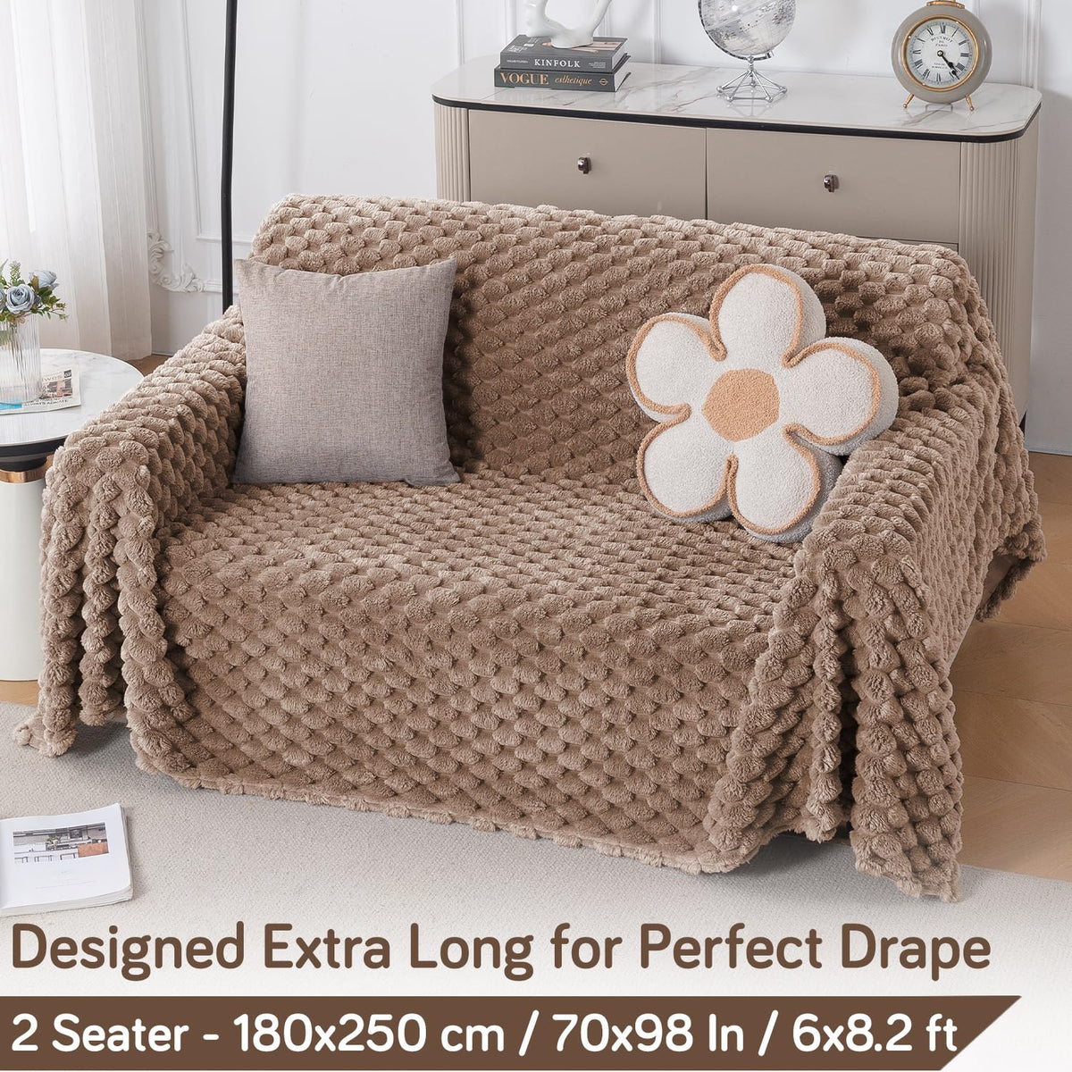 Luxury Rabbit Wool Plush Sofa Throw, Canvas Brown