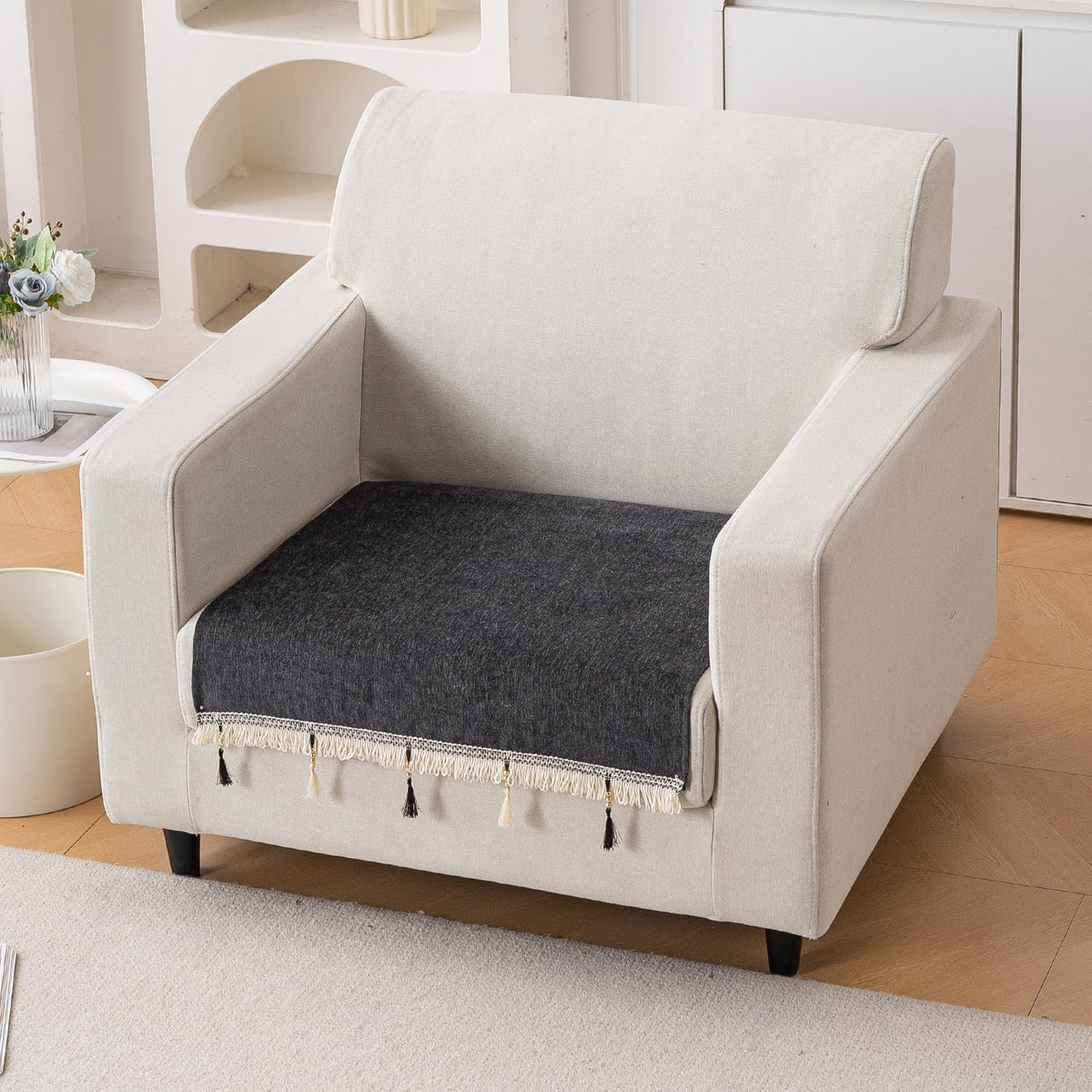 Serenity Tassel Chenille Sofa Cover with Tassel – Midnight Graphite