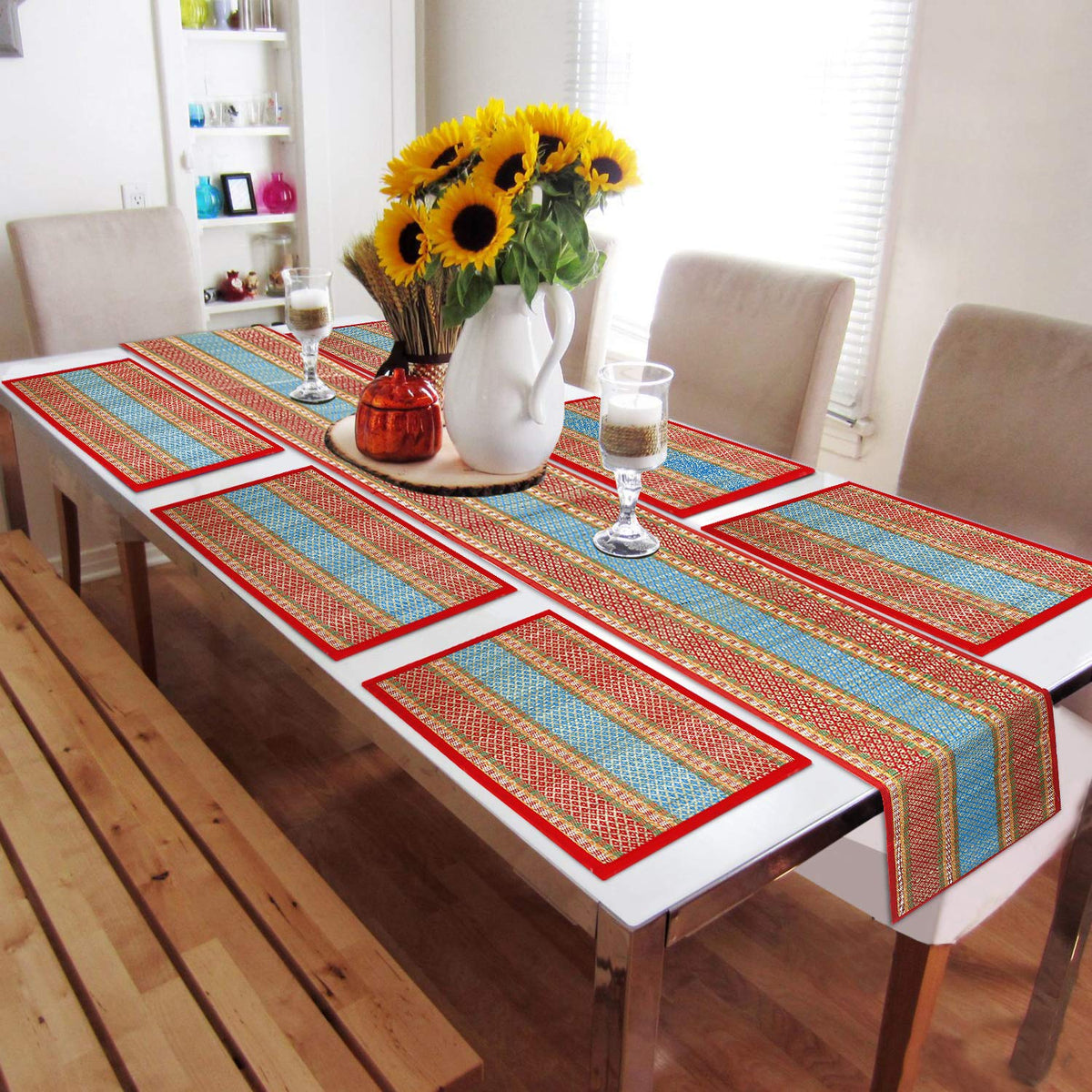 Handmade Madurkathi River Grass Dining Table Mats, Red