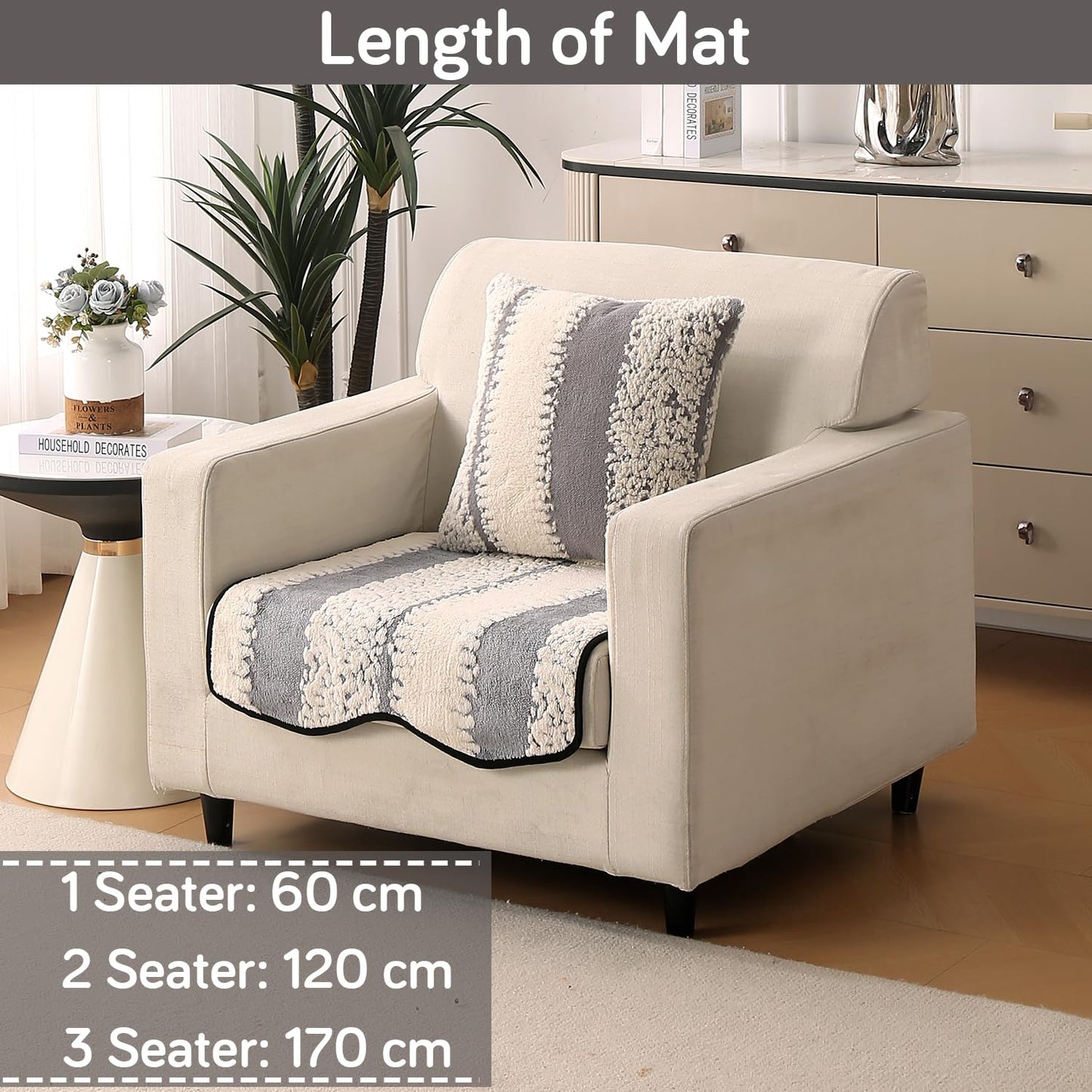 Luxury Wavy Anti Slip Plush Sofa Cover Mat, Pewter Grey