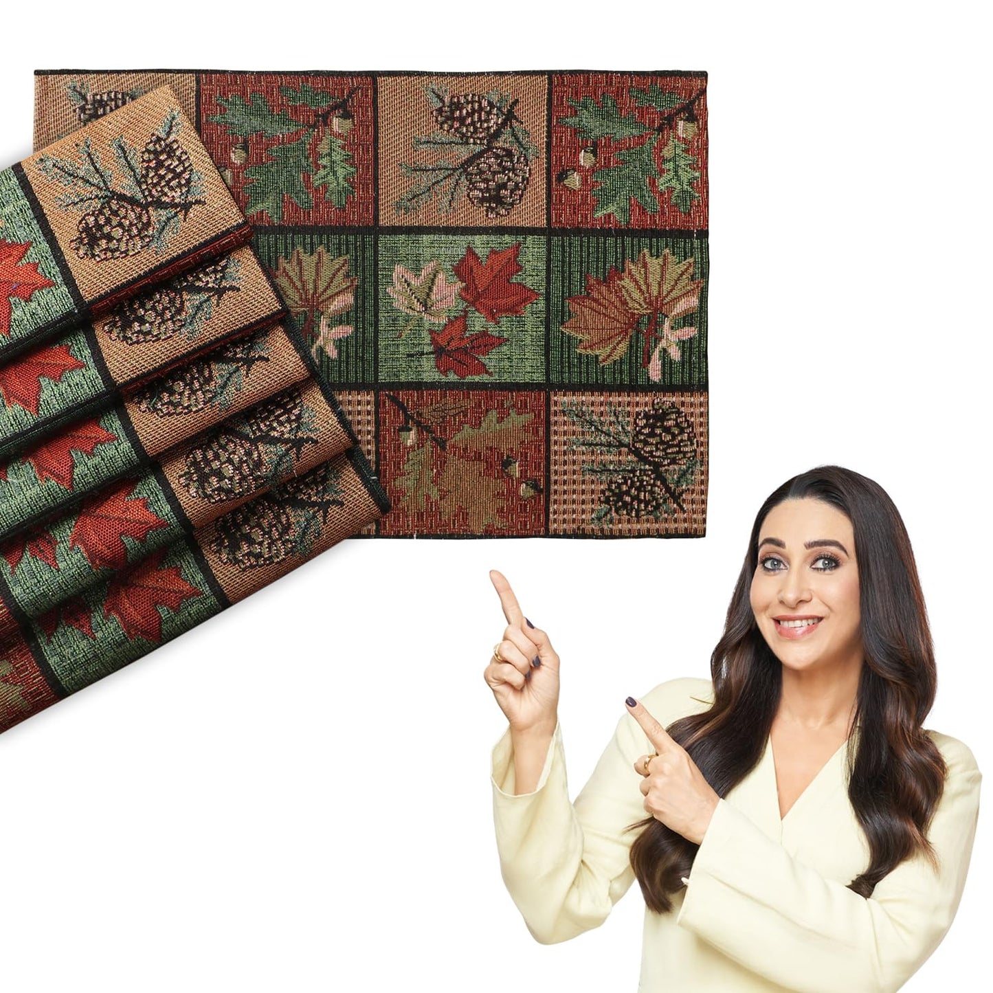Cotton Jacquard Dining Table Mats, Multicolor Leaf