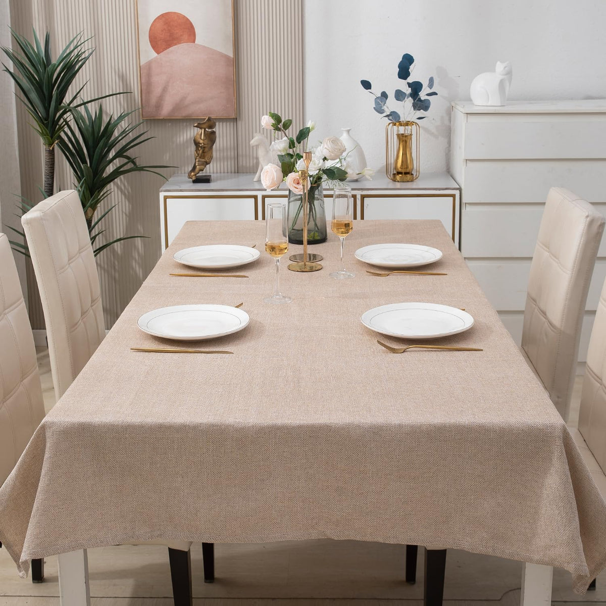 Buy Beige Colour PolyJute Dining Table Cover | HOKIPO