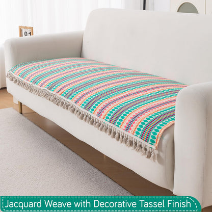 Artisan Boho 5-Seater Sofa Seat Mat with Tassels (3+1+1), Mint Green
