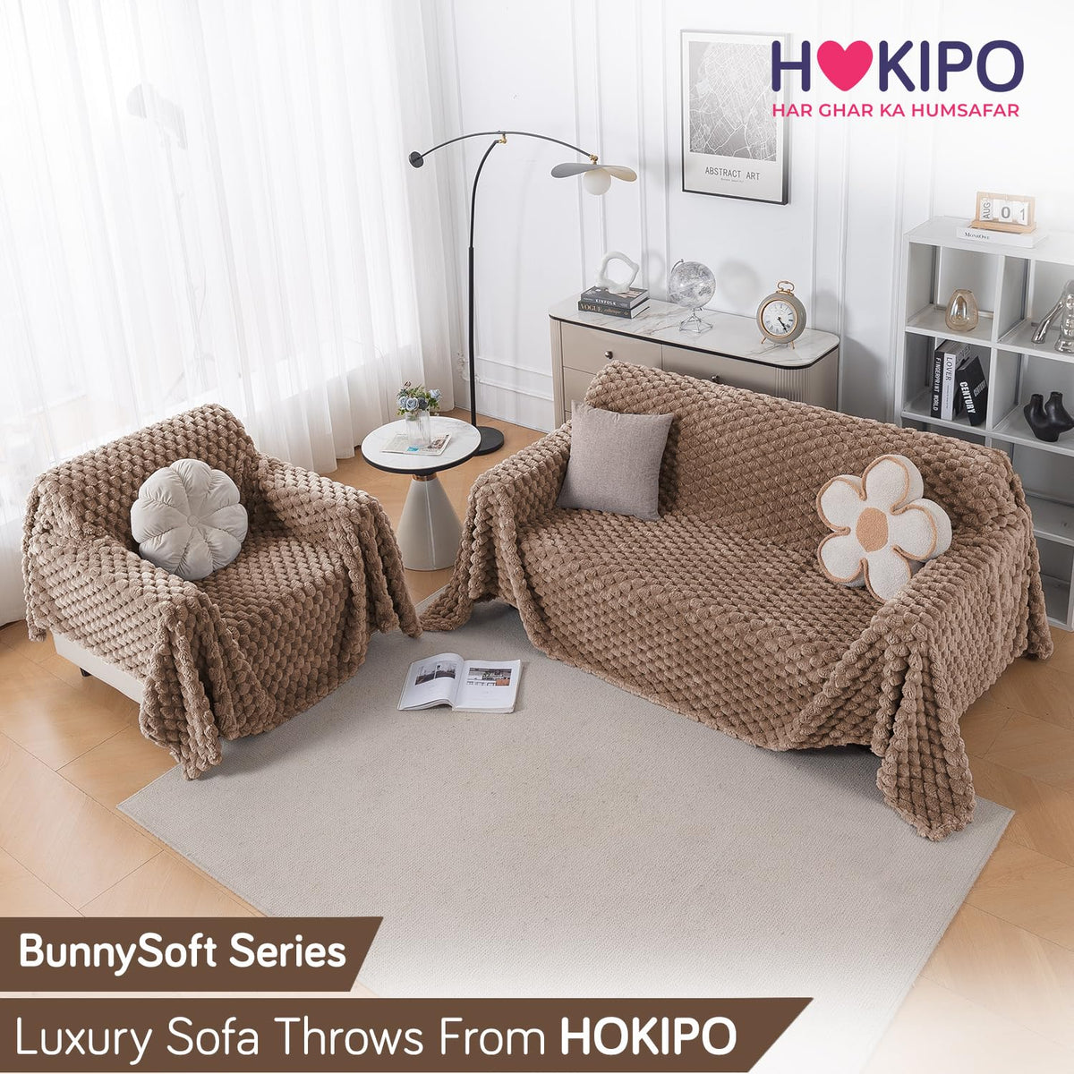 Luxury Rabbit Wool Plush Sofa Throw, Canvas Brown