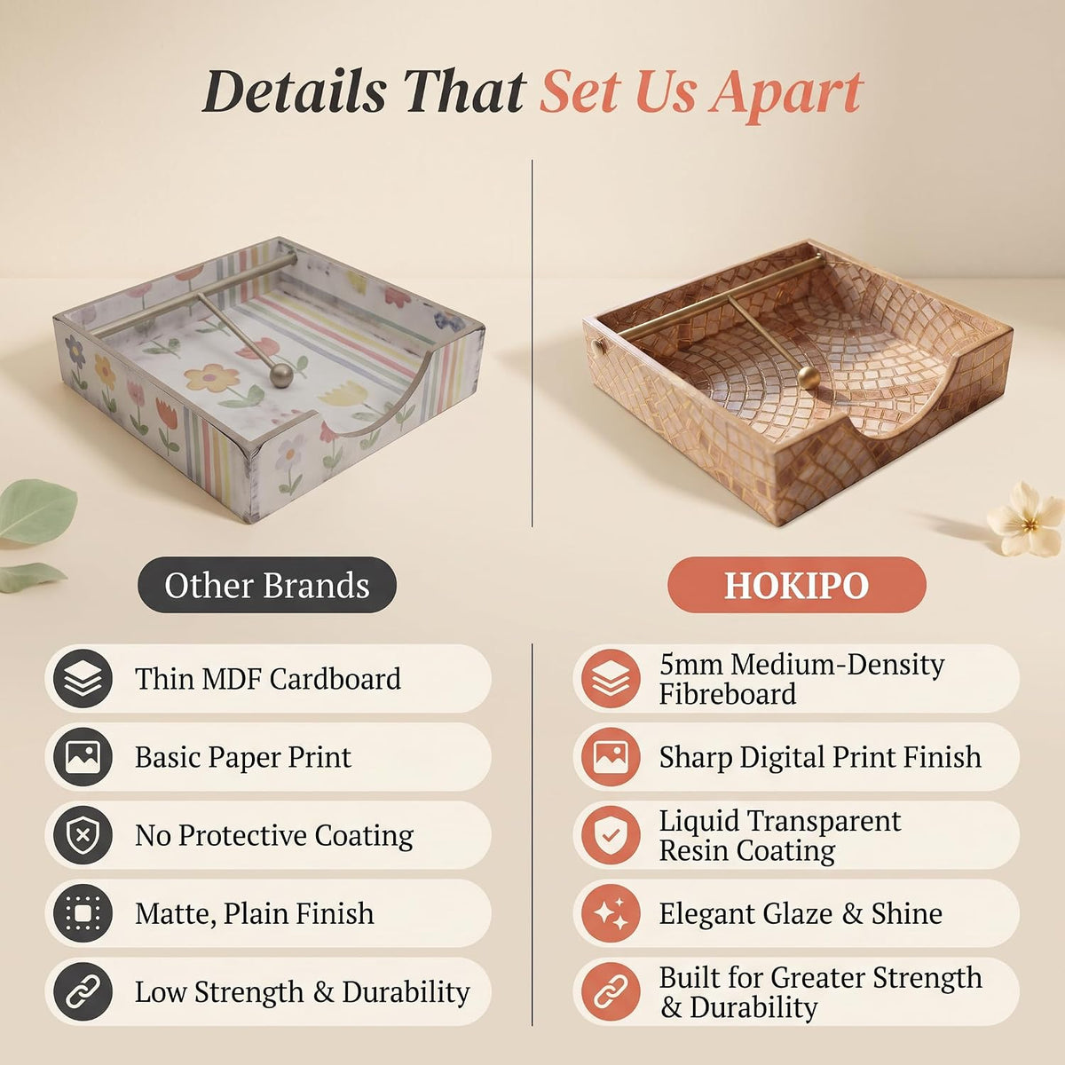 HOKIPO Napkin Holder for Dining Table, Engineered Wood, Meher Mosaic - image 3