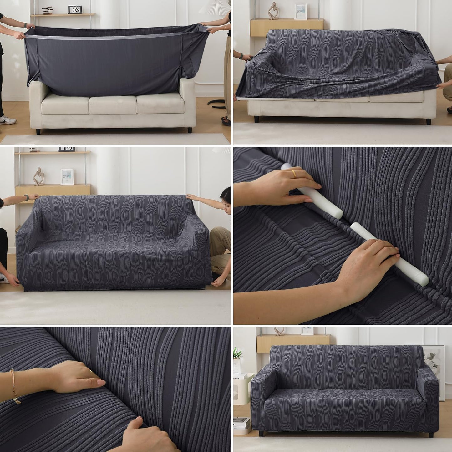 200gsm Knitting Jacquard Sofa Cover 1/2/3/4 Seater Fully Covered, Porpoise Grey