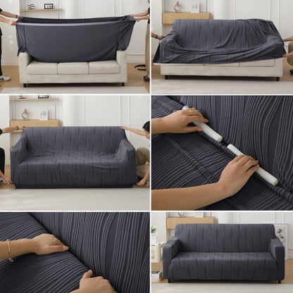 200gsm Knitting Jacquard Sofa Cover 1/2/3/4 Seater Fully Covered, Porpoise Grey