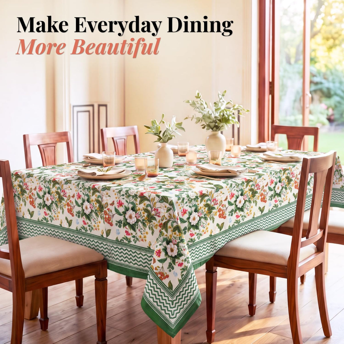 HOKIPO Garden Floral 6 Seater Table Cloth, Green - image 2