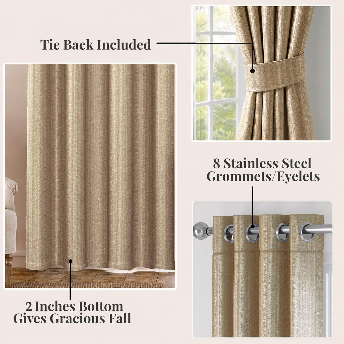 HOKIPO Royal Blend Eyelet Curtains, 7 Feet Long - Mocha Brown - image 4