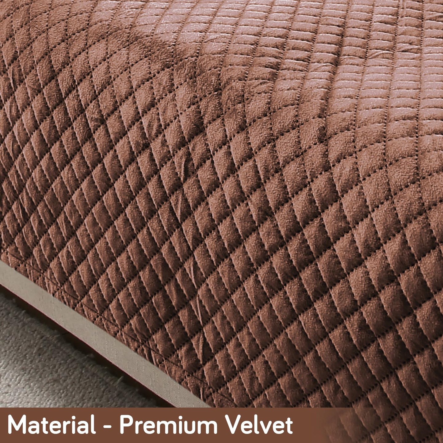 Quilted Velvet Sofa Cover Mat with Side Pockets, Pet Friendly, Russet Brown