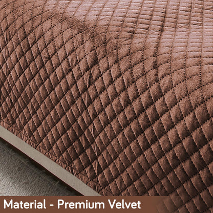 Quilted Velvet Sofa Cover Mat with Side Pockets, Pet Friendly, Russet Brown