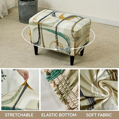 Stretchable 140 GSM Footstool Cover, Parchement Beige Abstract Art