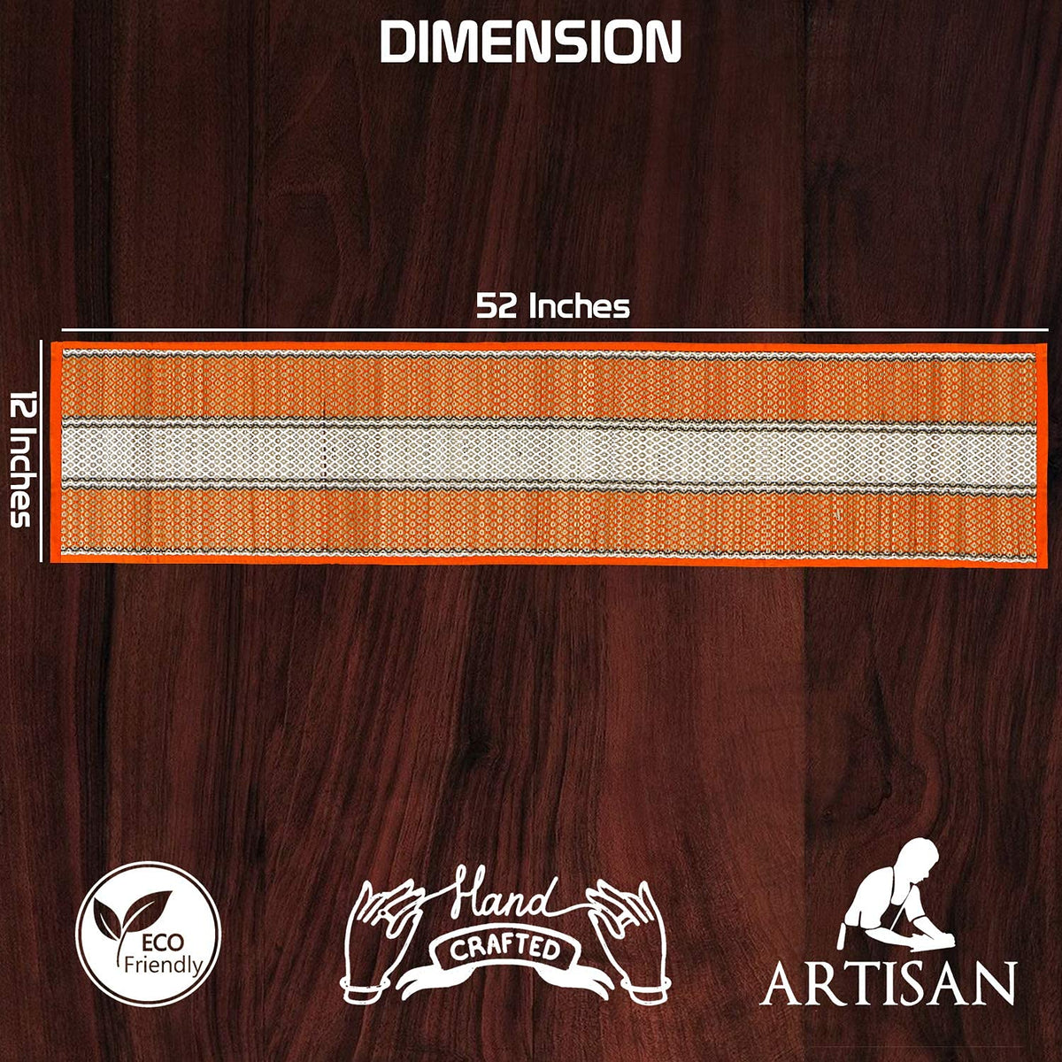 Buy Orange Colour Natural Handmade Madurkathi Table Runners Size for 135 cm (W - 12 x L - 52 inches) | HOKIPO