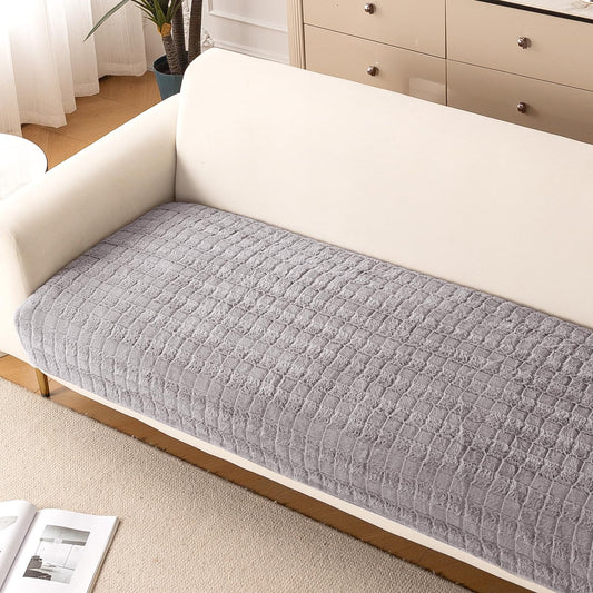 Premium Plush Anti Slip Sofa Cover Mat, Light Grey
