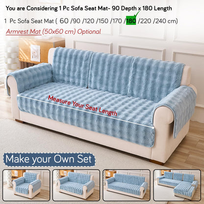 'FurHug' Premium Faux Rabbit Fur Sofa Seat Mats, Charm Blue